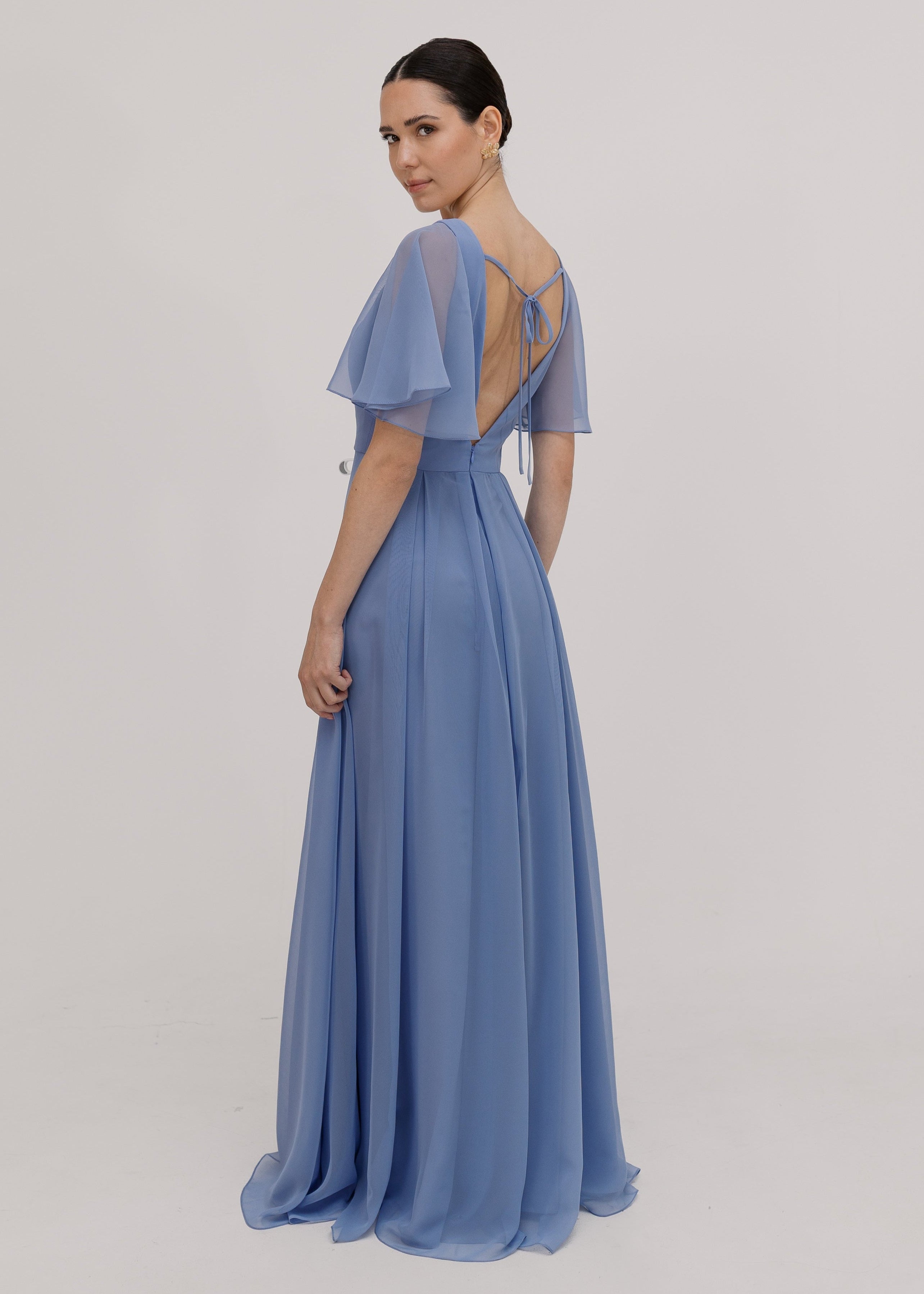 Phoebe Bridesmaid Dress In French Blue Chiffon