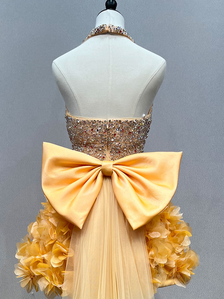 Gorgeous Halter Neck Hand-BeadsTop Floral Prom Gown YE3026