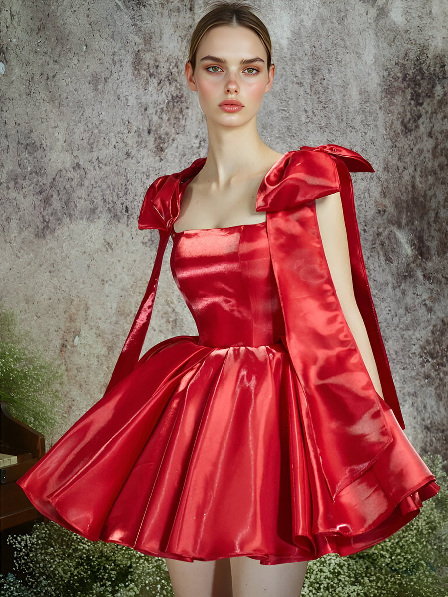 Modern Short Prom Party Dress Customized Cocktail Dress Bow Adjust Straps Puffy Skirt Homecoming Gown