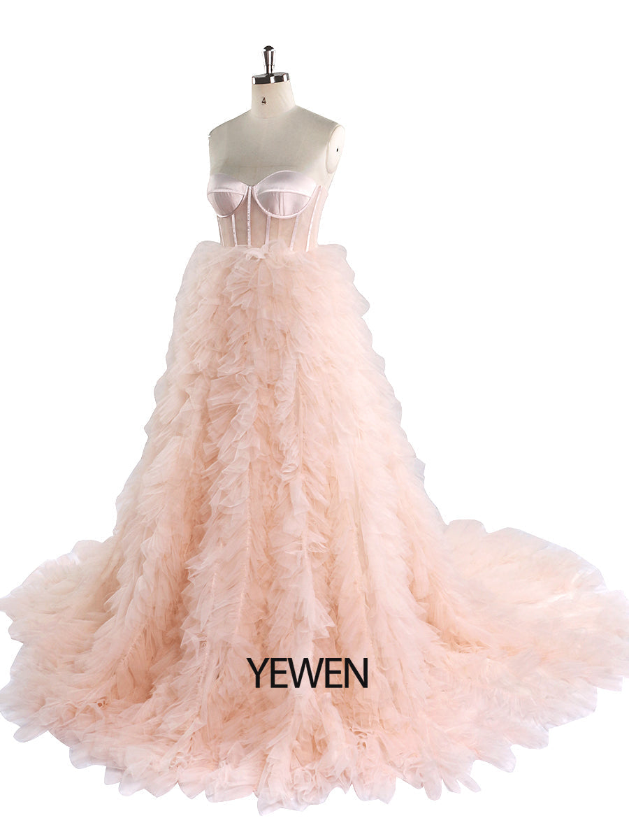 Elegant Blush Ruffles Tulle Colored Wedding Dress Photography Gown Photo Shoot Dress YEWEN YW220924