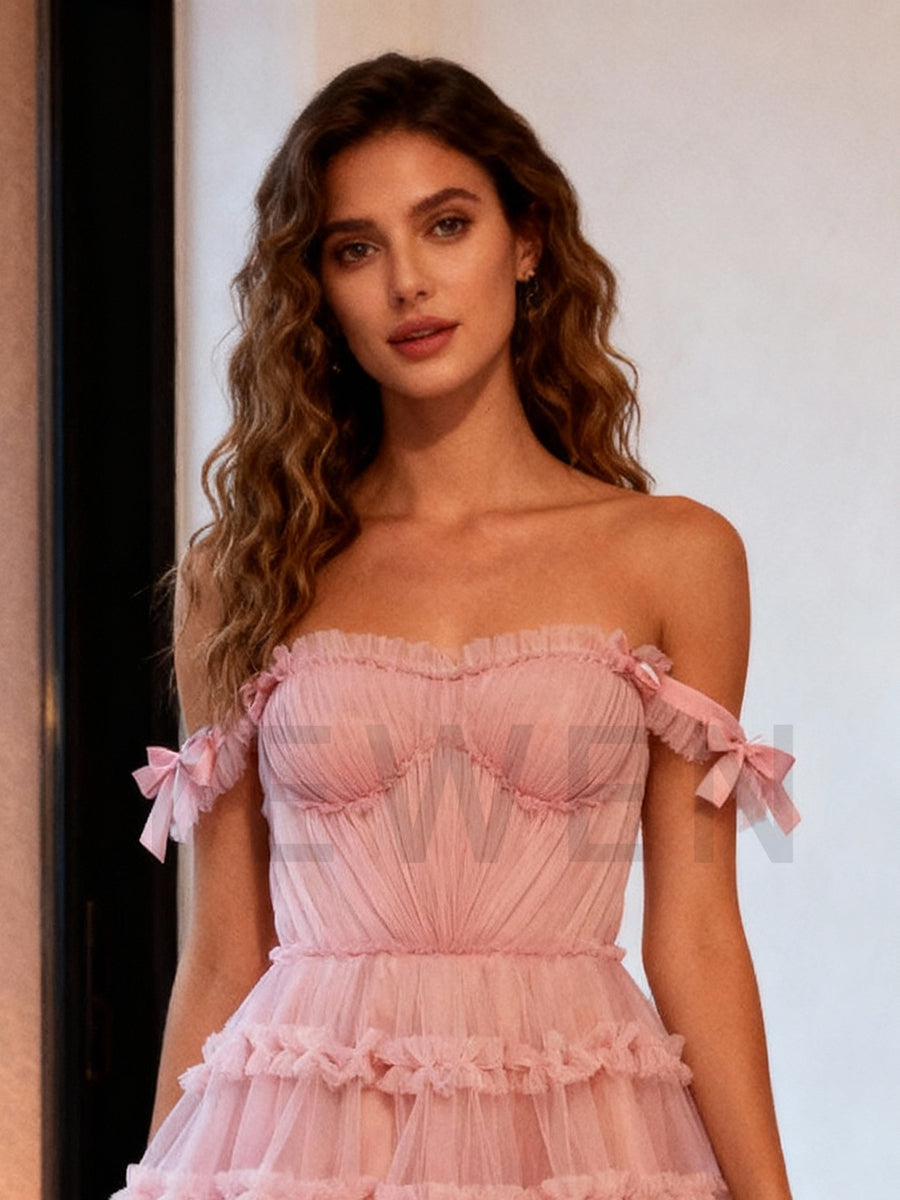 Dusty Pink Short Prom Dress Tulle Holiday Mini Nigh Party Dress