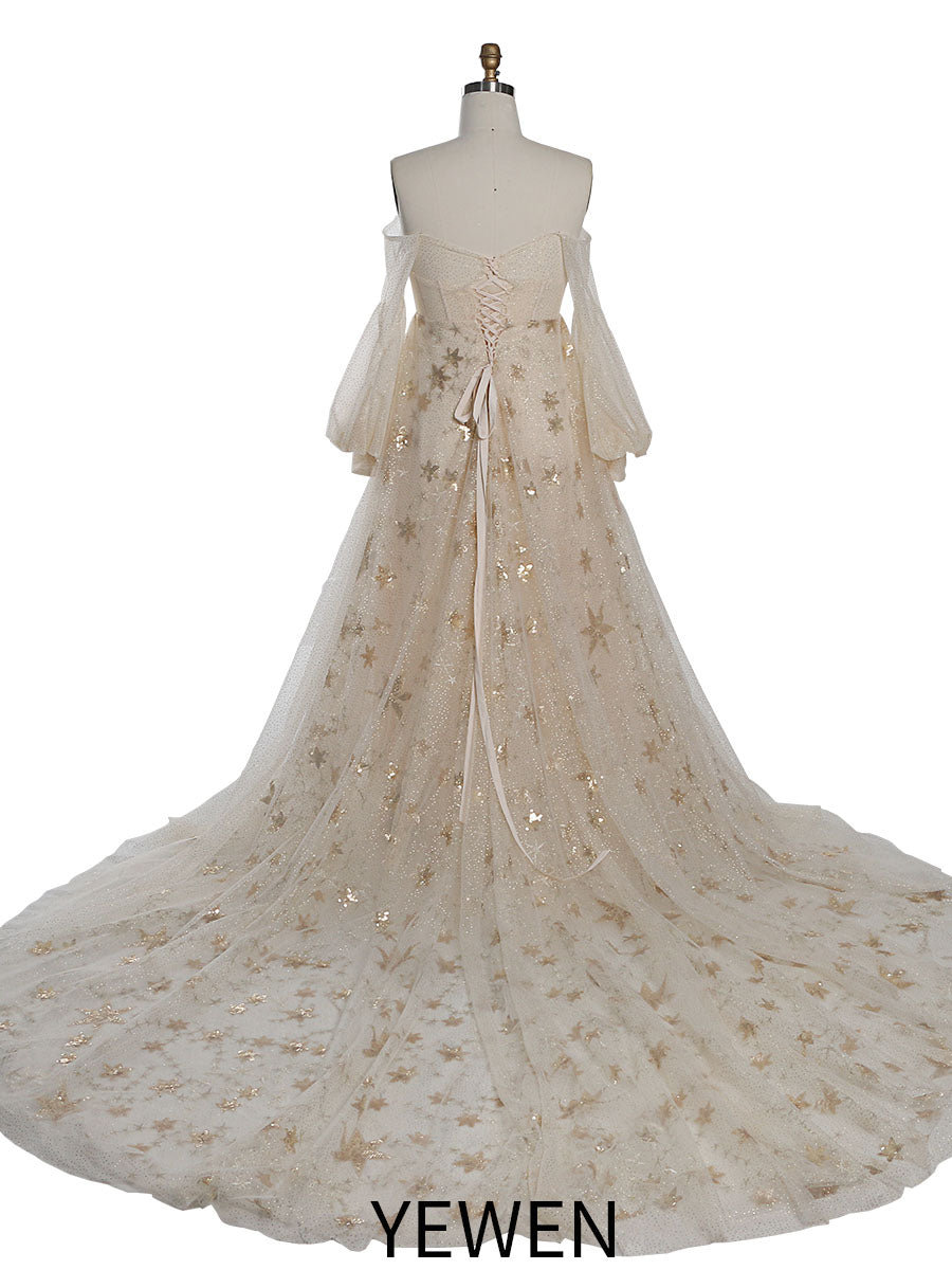 Sparkle Star Tulle Starry Photography Gown Fashion Glitter Mesh Evening Dress for Photo Shoot YEWEN YW20230309