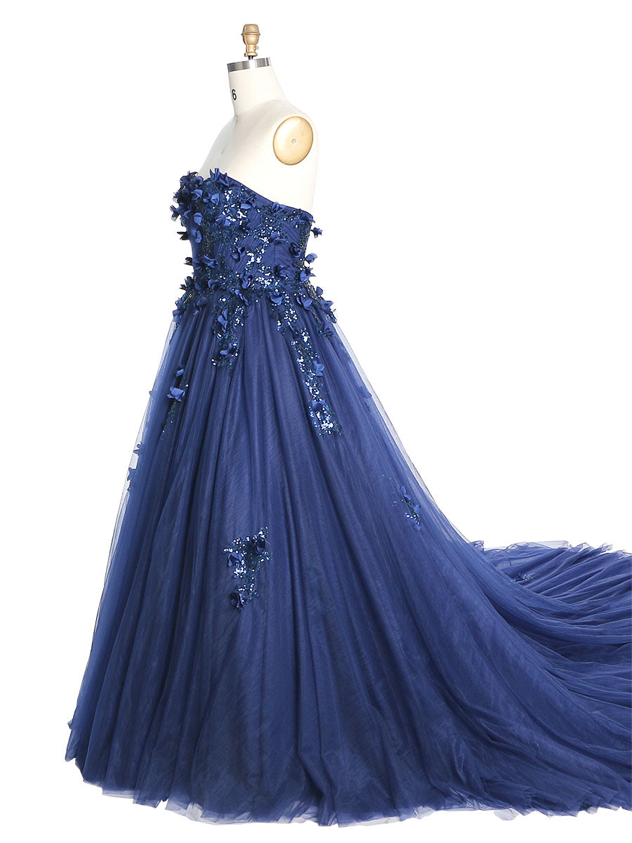 Strapless Backless Flower Sequins Elegant Evening Dress Photo Shoot Dresses YW230528