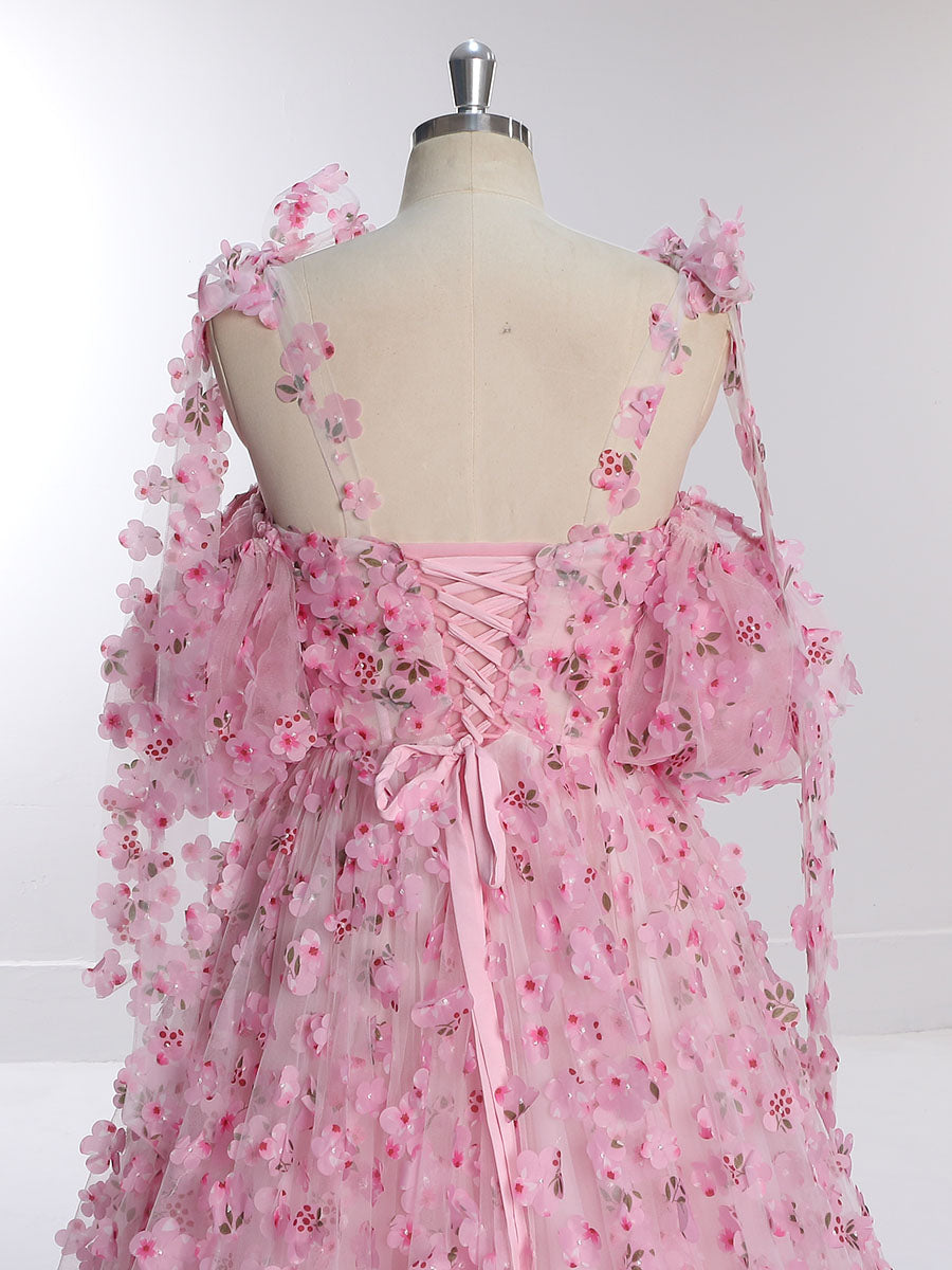 Elegant Tulle with Pink 3D Floral Plus Size Wedding Dresses with Color YW231035