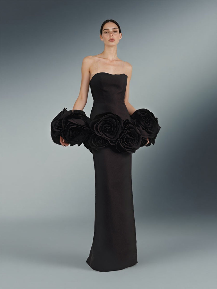 Custom Formal Dress with 3D Flower Waist and Cuff Handmade Design Elegant Mermaid Evening Gown for Wedding Party YEWEN