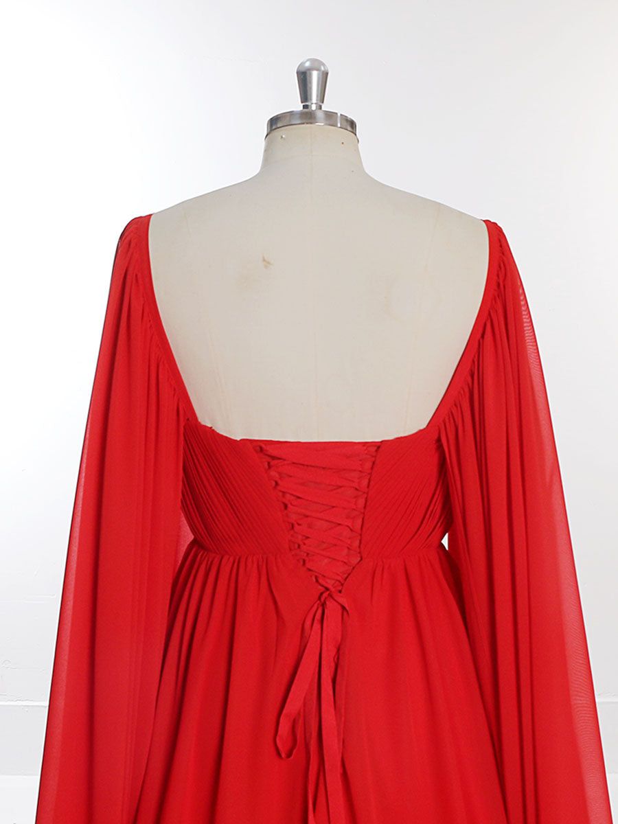 Sweetheart Neckline Bohemian Colored Wedding Dress Long Cape Sleeve Chiffon Photo Shoot Gowns YD211126