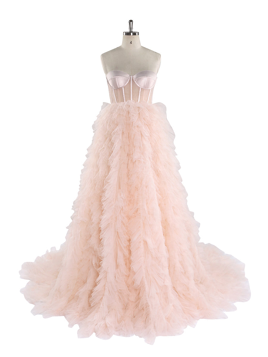 Elegant Blush Ruffles Tulle Colored Wedding Dress Photography Gown Photo Shoot Dress YEWEN YW220924