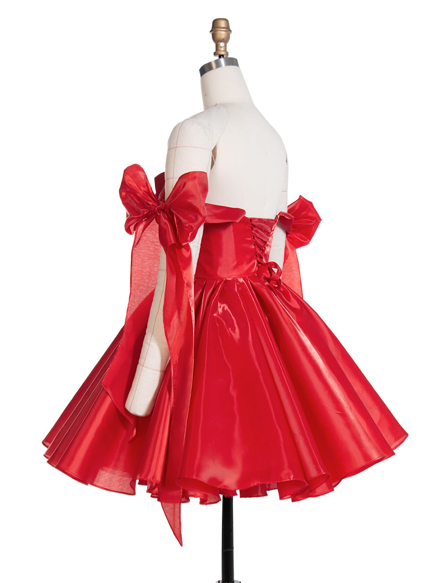 Bow Accent Sweetheart Short Mini Homecoming Dresses Red Christmas Party Dress YW243100