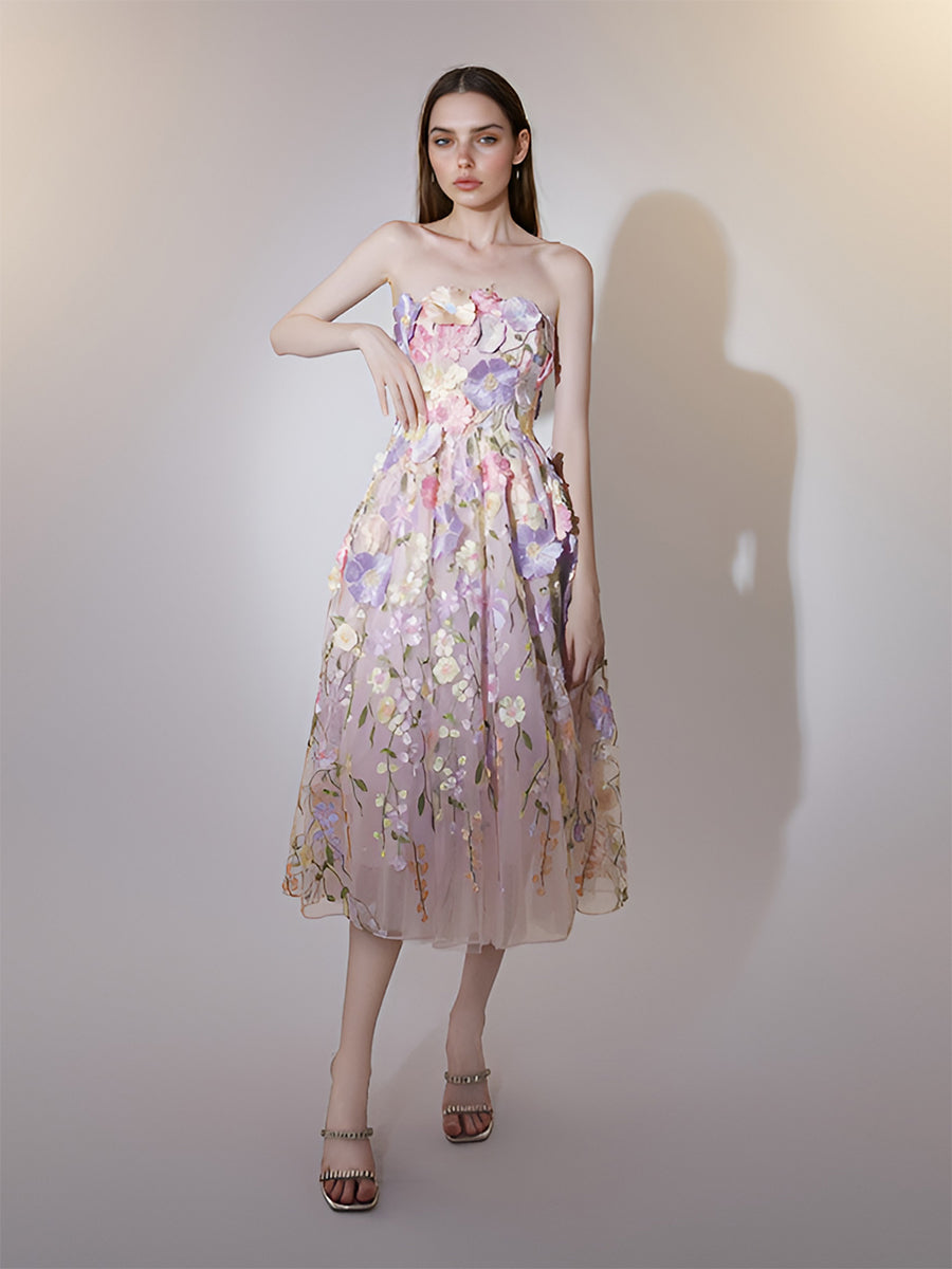 Fashion Multicolored Floral Embroidery Elegant Party Dress Summer Sleeveless Dresses Lady Holiday Evening Prom Vestido