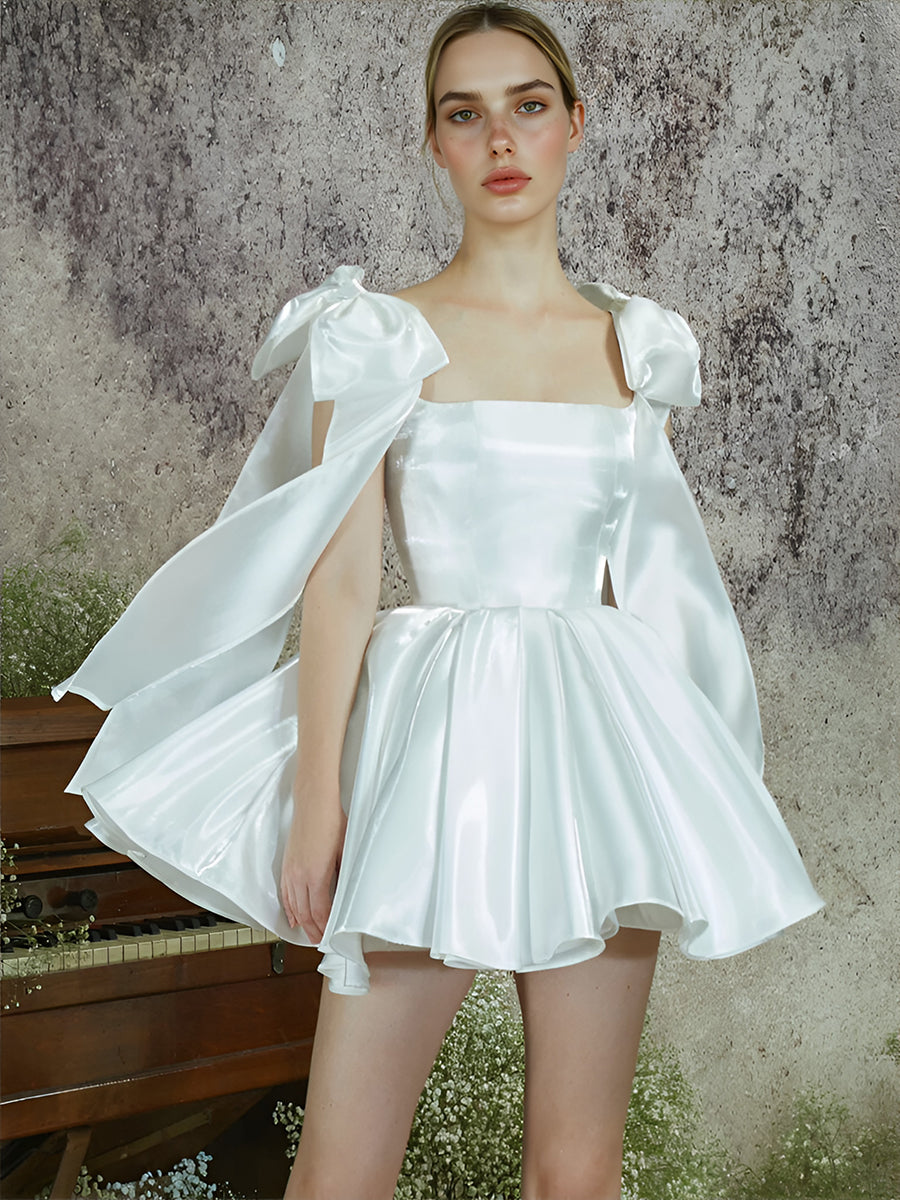 Elegant Organza Brida Dress Mini A Line Bow Straps Girls Birthday Bridesmaid Dress