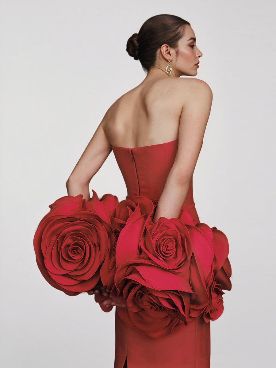 Custom Formal Dress with 3D Flower Waist and Cuff Handmade Design Elegant Mermaid Evening Gown for Wedding Party YEWEN