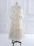 V-Neck Embroidery Tulle Puffy Sleeves Tea Party Dresses YEWEN YW231050