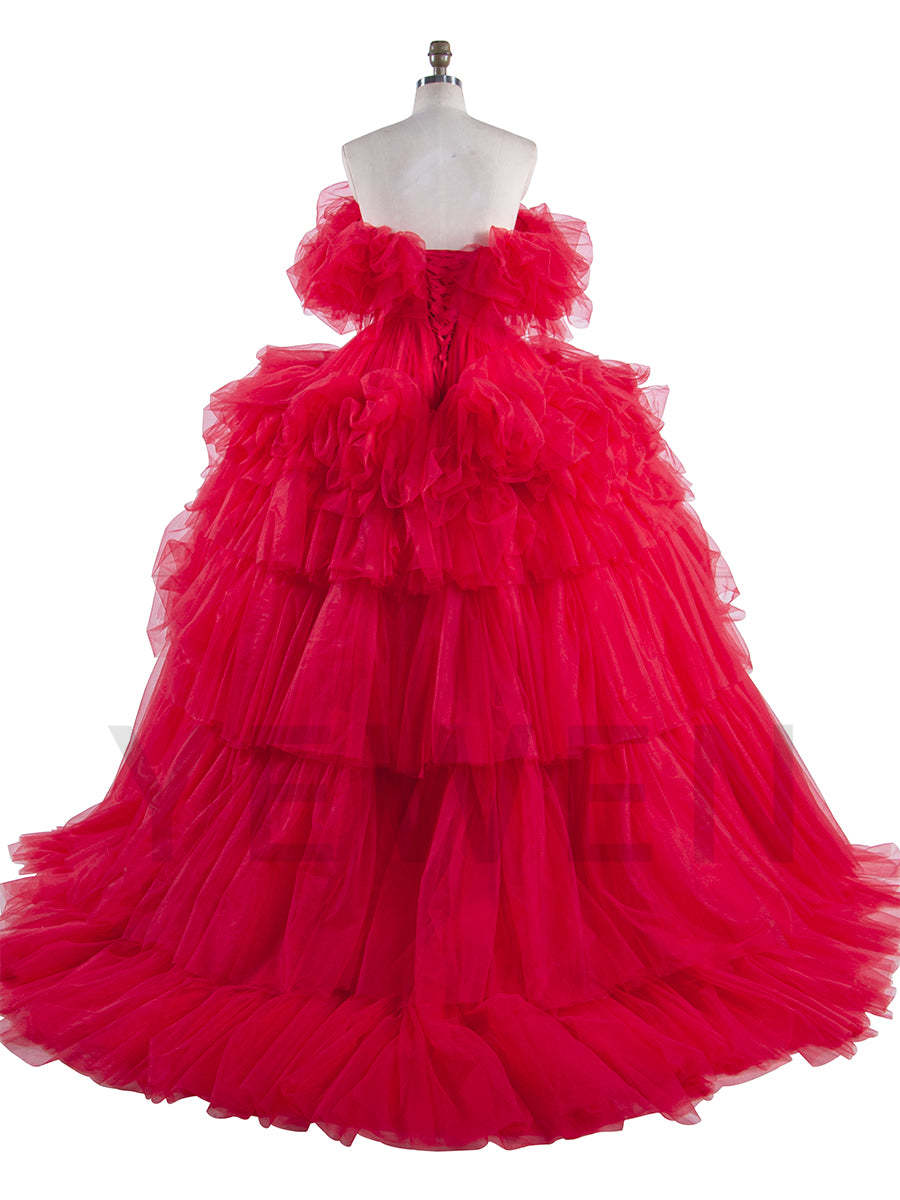 A Line Tulle Dress for Photoshoot Fluffy Ruffles Birthday Gown Bridal Shower Colored Wedding Dresses YEWEN YW250031