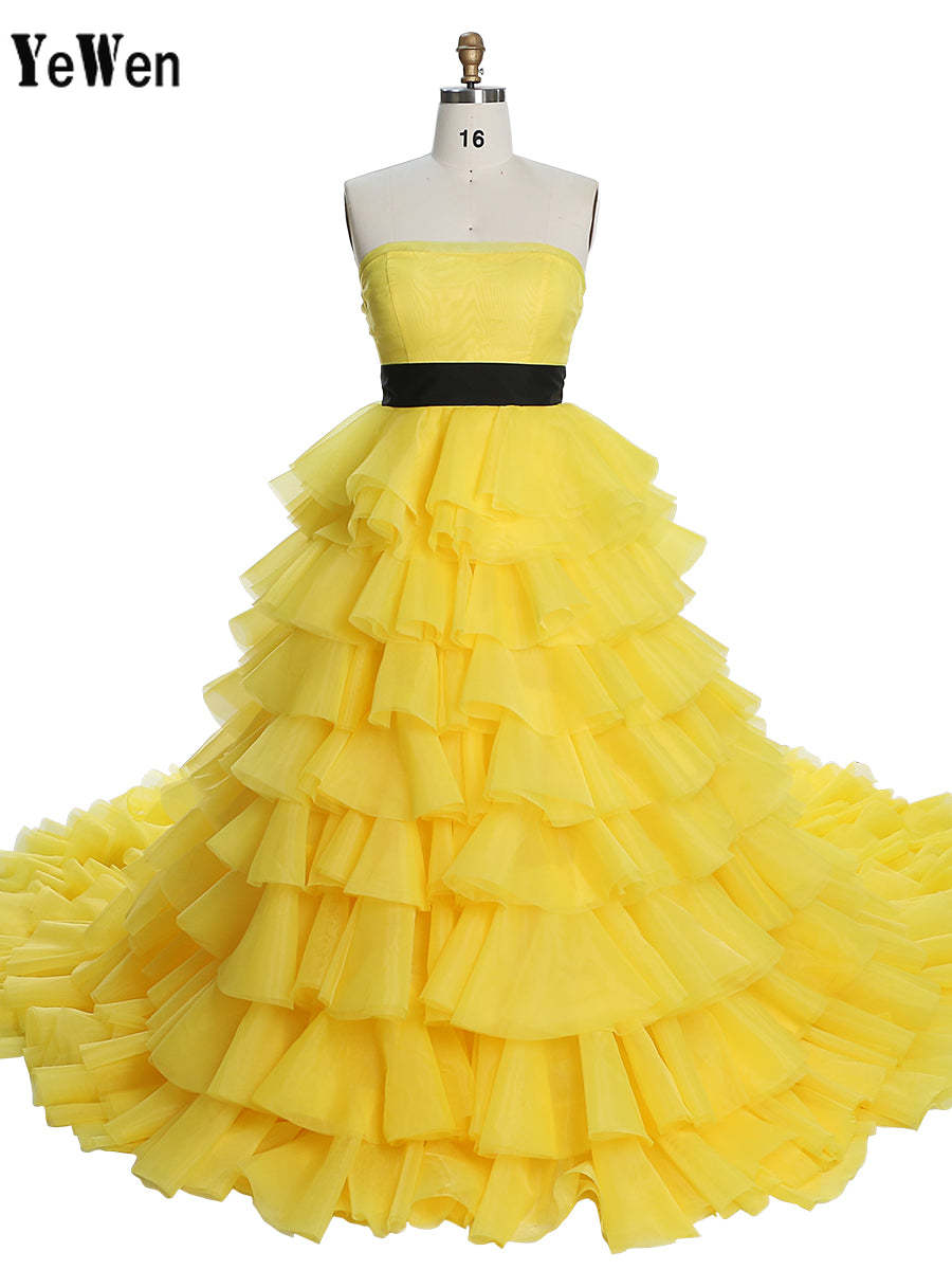 Layers Soft Organza Long Train Colors Wedding Dress Birdal Gowns Photoshoot Dress YEWEN YW230426