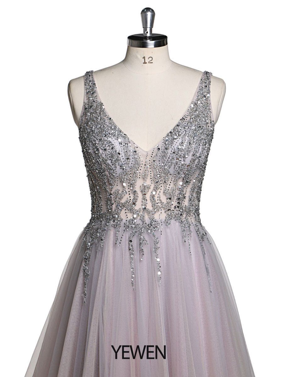 V-Neck Beaded Elegant Sleeveless Maxi Dress Photo Shoot Dress