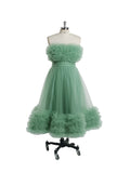Simple Style Tulle Ruffles Short Tea Party Dress Lace-Up Back YW230104