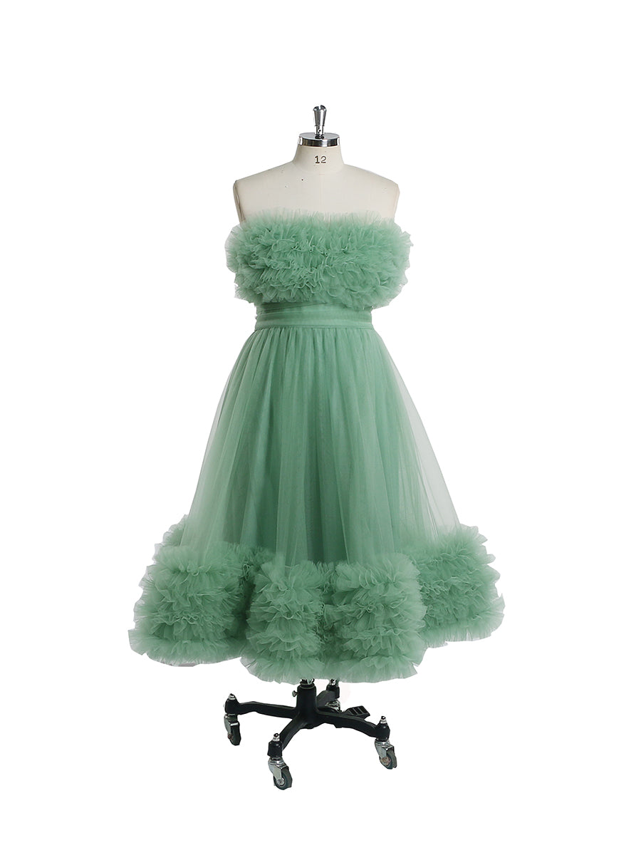 Simple Style Tulle Ruffles Short Tea Party Dress Lace-Up Back YW230104