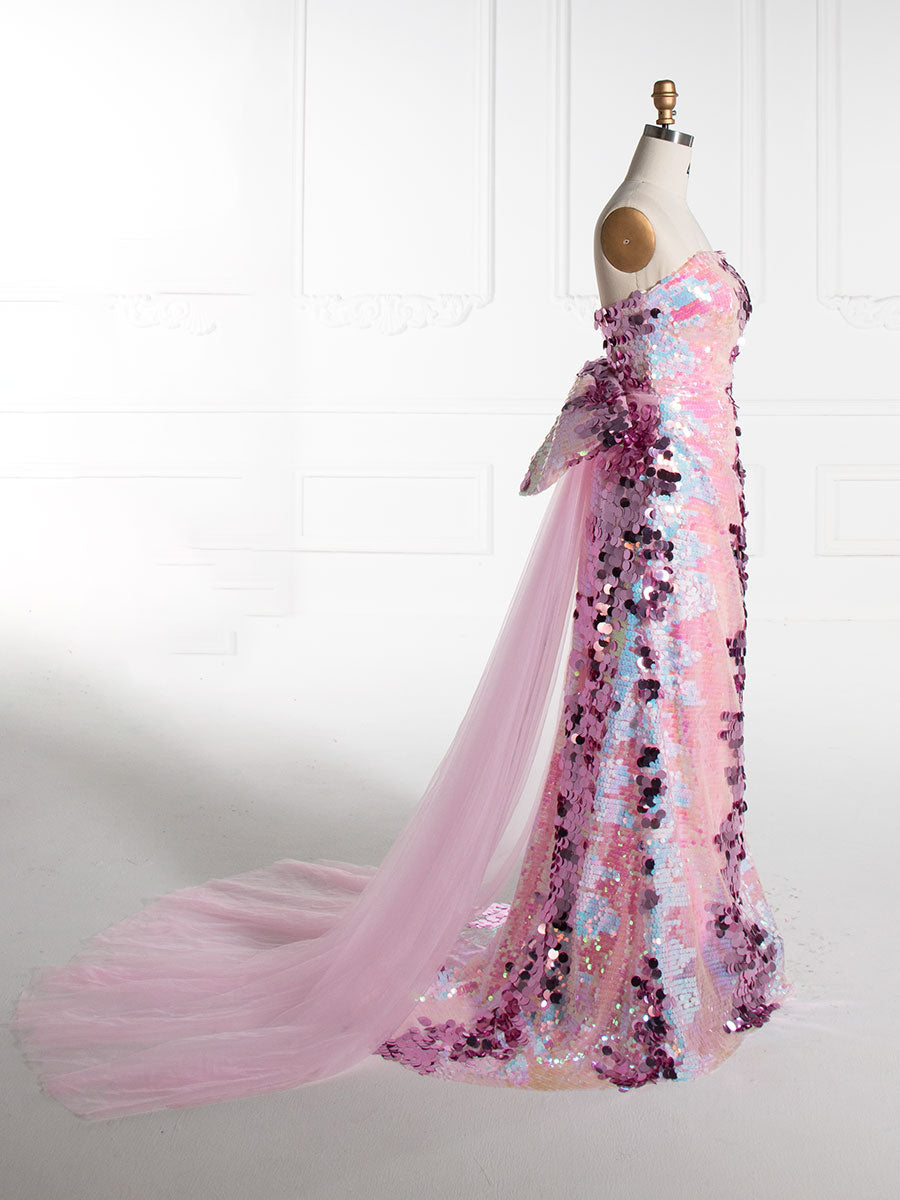 Mermaid Strapless Floor-Length Sequin Prom Dresses With Sequins YE3010