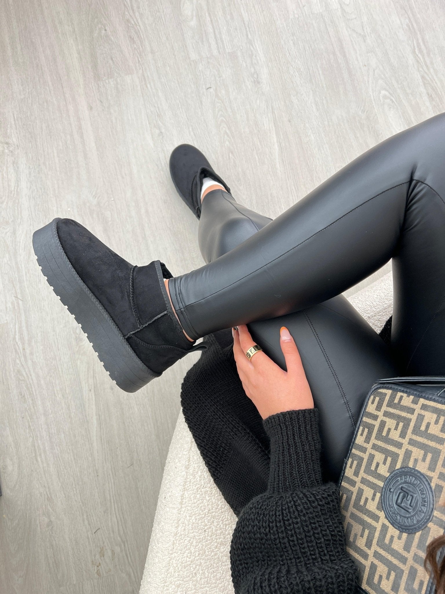 Black Faux Fur Platform Mini Boots