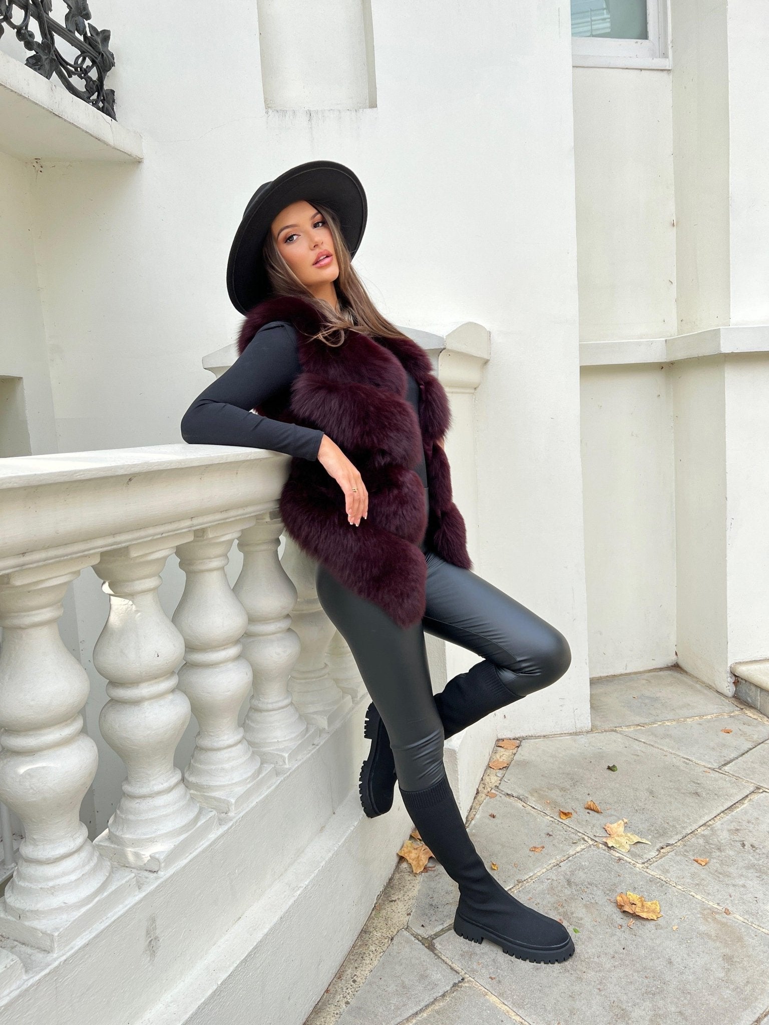 Burgundy Luxury Fur 4 Row Gilet