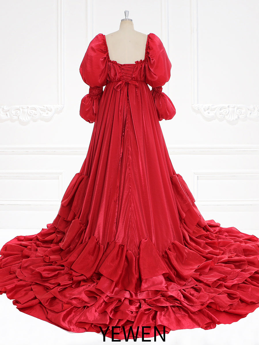 60cm Train Red Christmas Holiday Season Gown for Photo Shoot Elegant Prom Dress Photography Dress YW231116