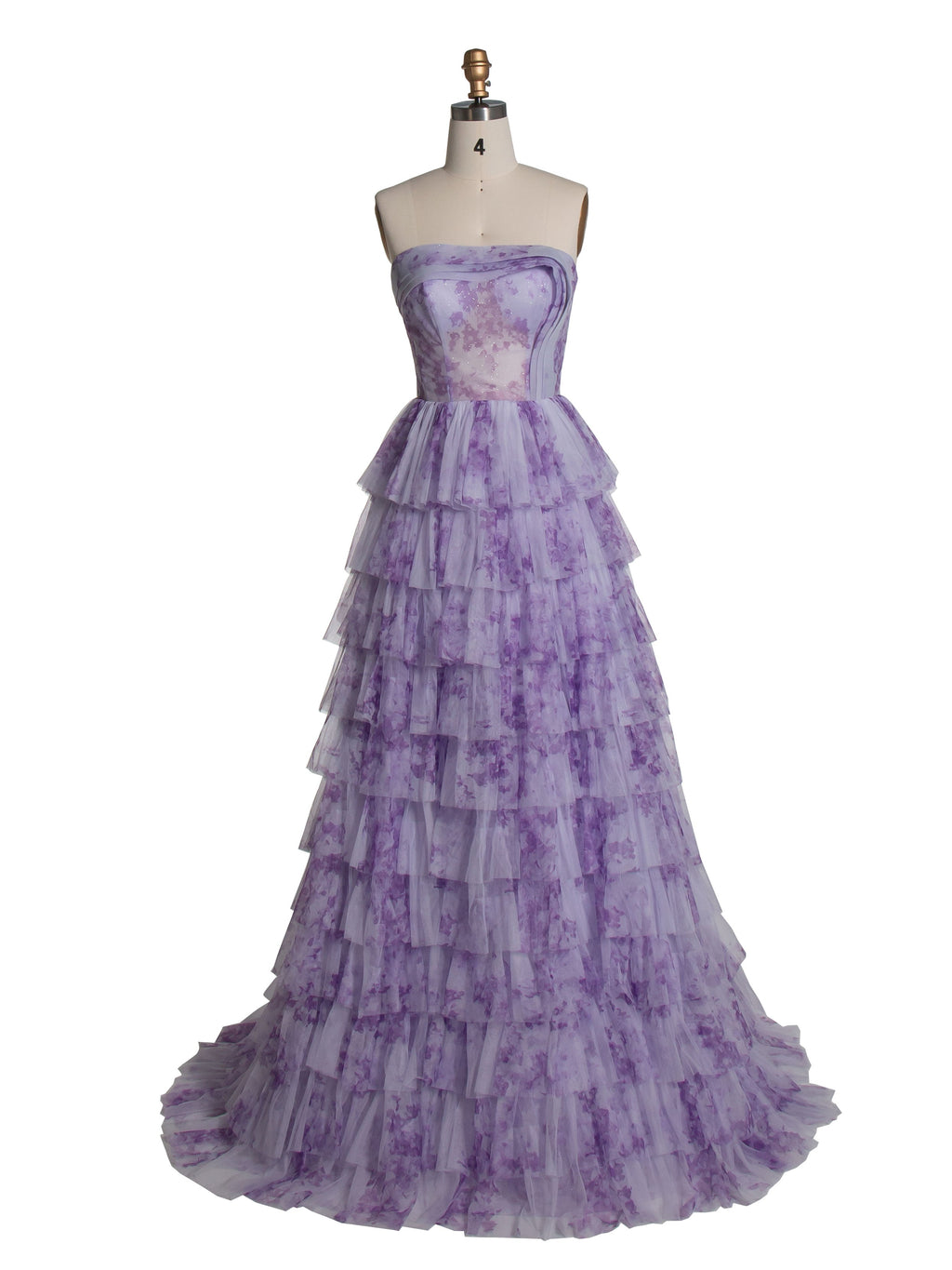 Elegant Lavender Tiered Gown Layered Printed Tulle Prom Party Dress YE3024