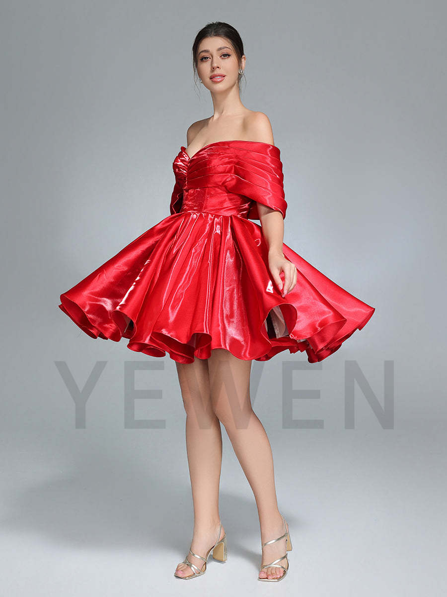 Off Shoulder Short Homecoming Dresses Red Christmas Holiday Party Dress Mini YW243104