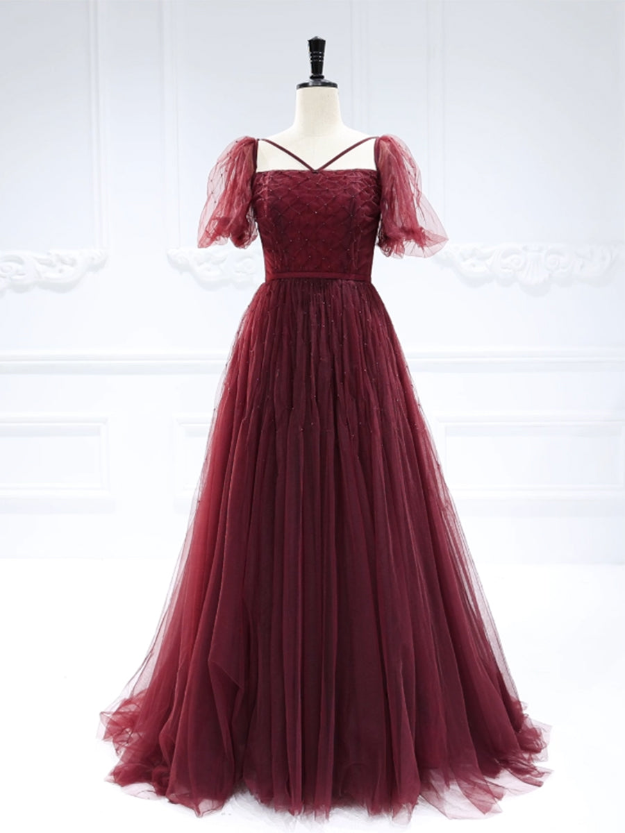Straight-Neck Short Sleeves Beads Ball Gown #22126