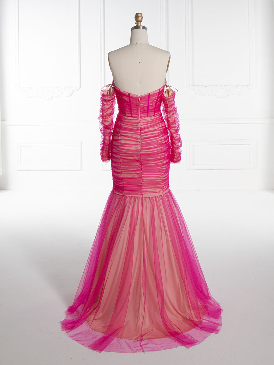 Mermaid Off The Shoulder Floor-Length Tulle Prom Dresses YE3017