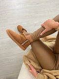 Camel Mini Suede boots with side embroidery