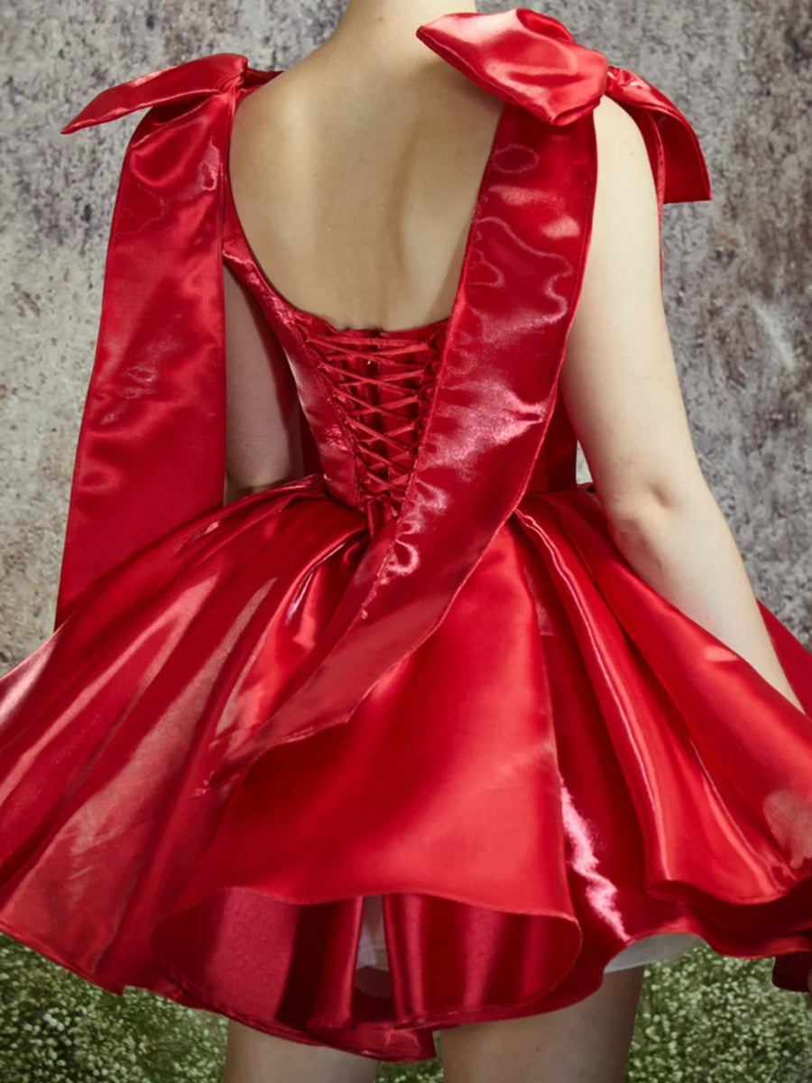 Modern Short Prom Party Dress Customized Cocktail Dress Bow Adjust Straps Puffy Skirt Homecoming Gown
