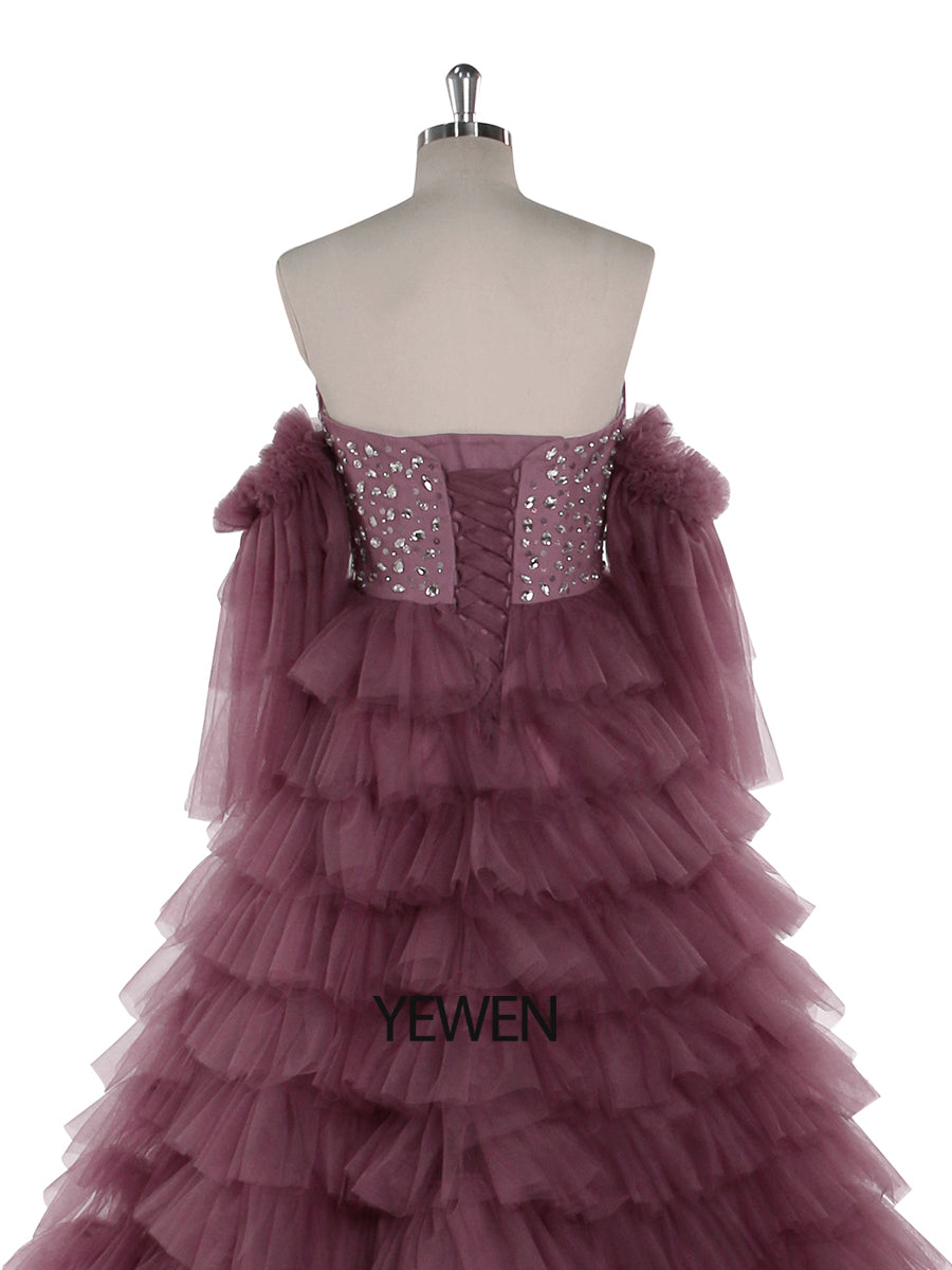 Crystal Beading Tulle Tiered Long Colorful Wedding Dress Photography Dresses YW220705