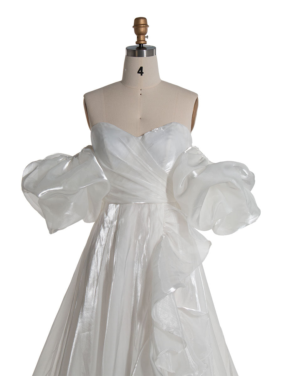 Detachable Short Puffy Sleeves Oragnza Holiday Dress Colored Weddng Dresses YW240081