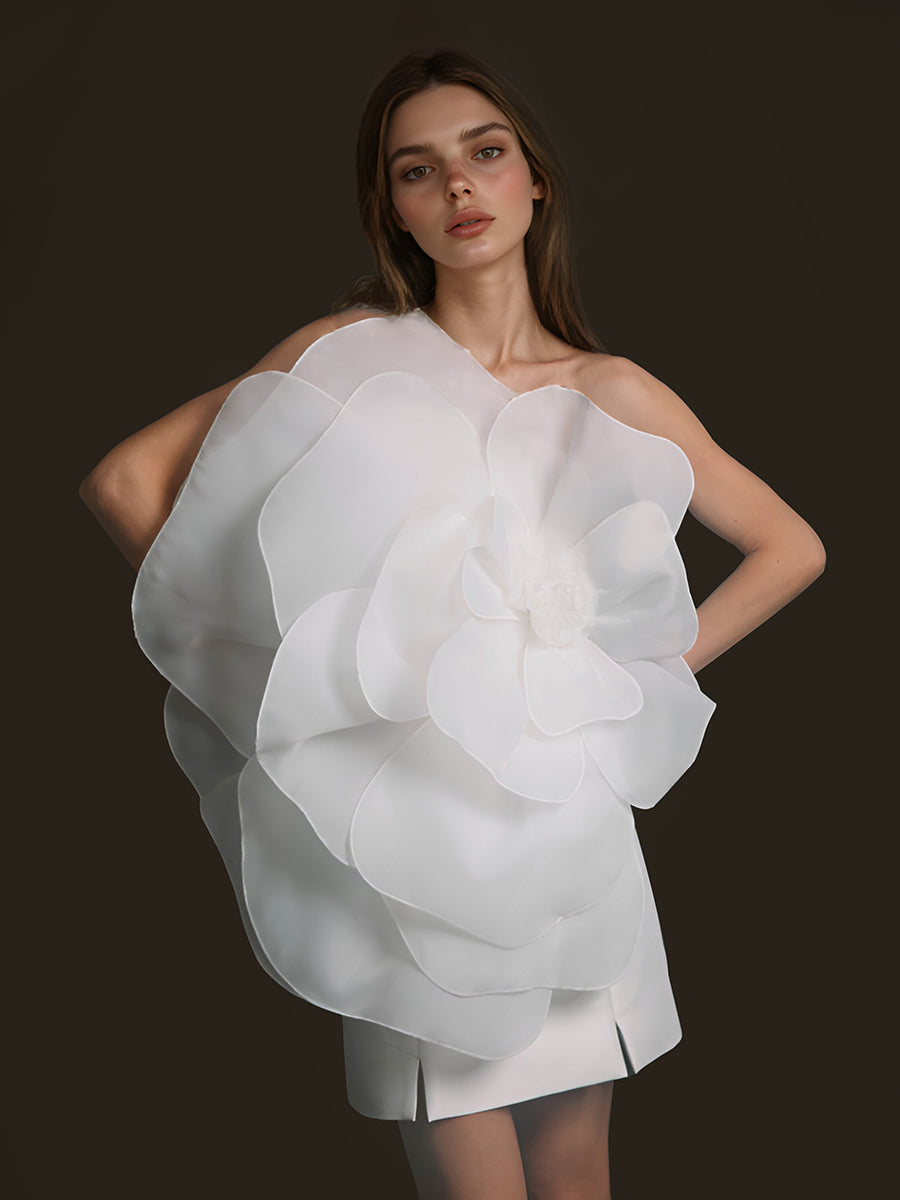 Elegant White Floral Ball Gown for Women Strapless Formal Dresses Fashion Evening Dress