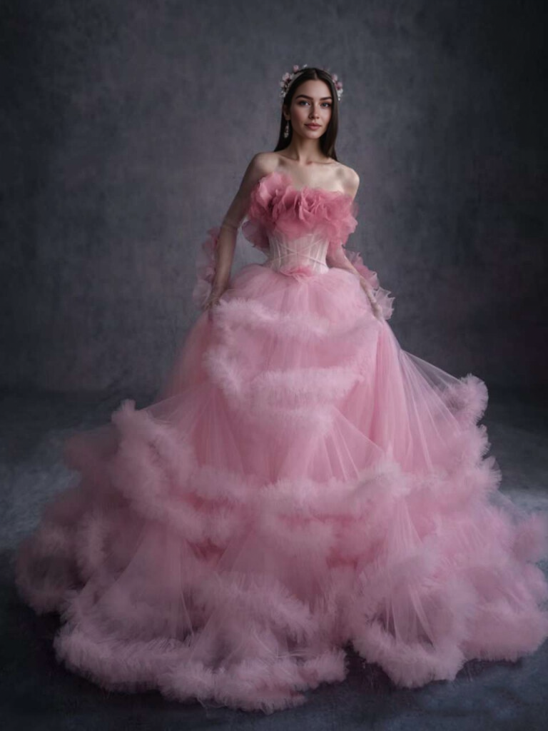 New Dress Design Beautiful Fluffy Dress with Ruffles Dresses for Photo Shoots Colored Wedding Dress