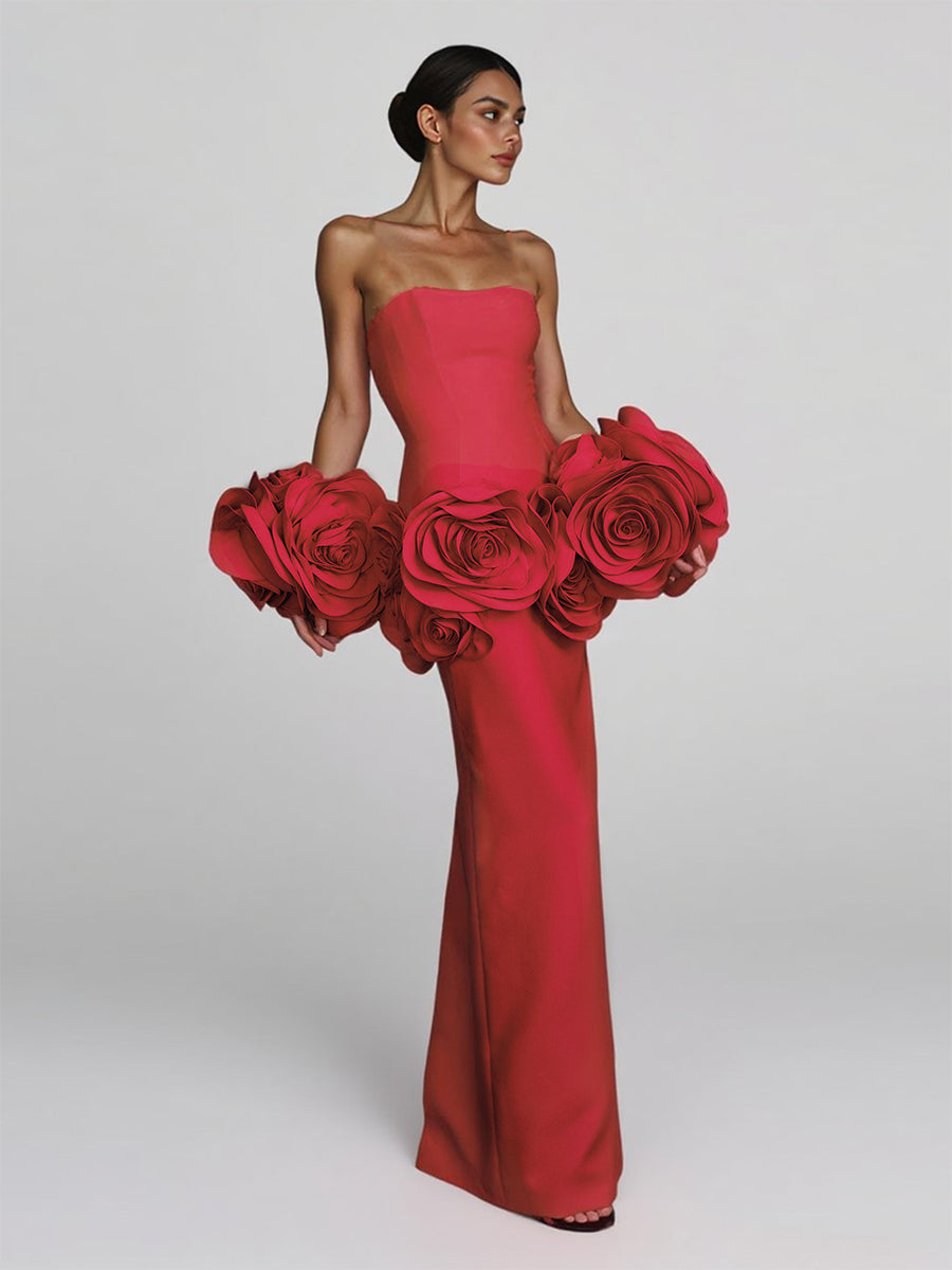 Custom Formal Dress with 3D Flower Waist and Cuff Handmade Design Elegant Mermaid Evening Gown for Wedding Party YEWEN