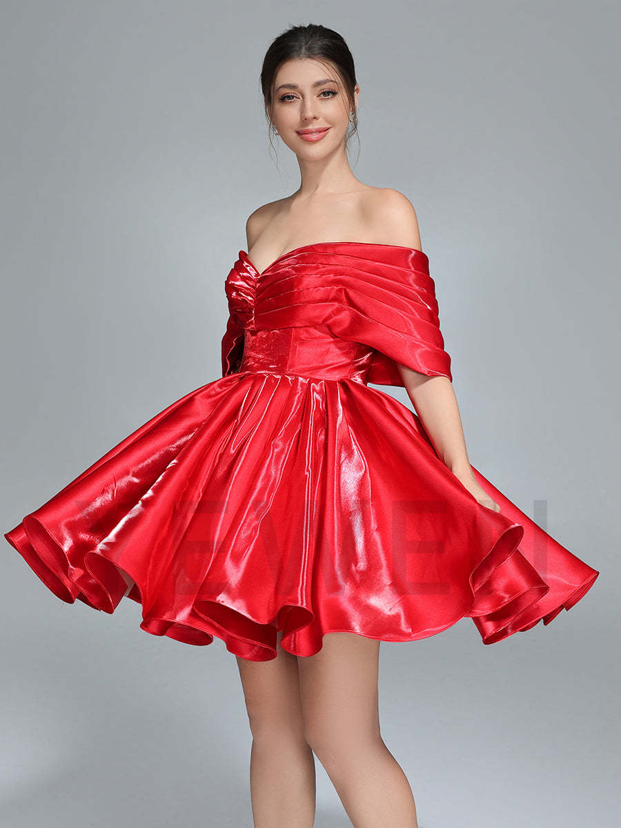 Off Shoulder Short Homecoming Dresses Red Christmas Holiday Party Dress Mini YW243104