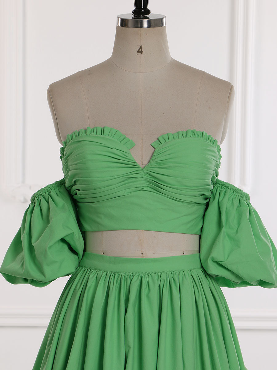 Two-Piece Set Green Prom Dress Elastic Waist Tie Back Maternity Dress Photo Shoot Dress YW231155