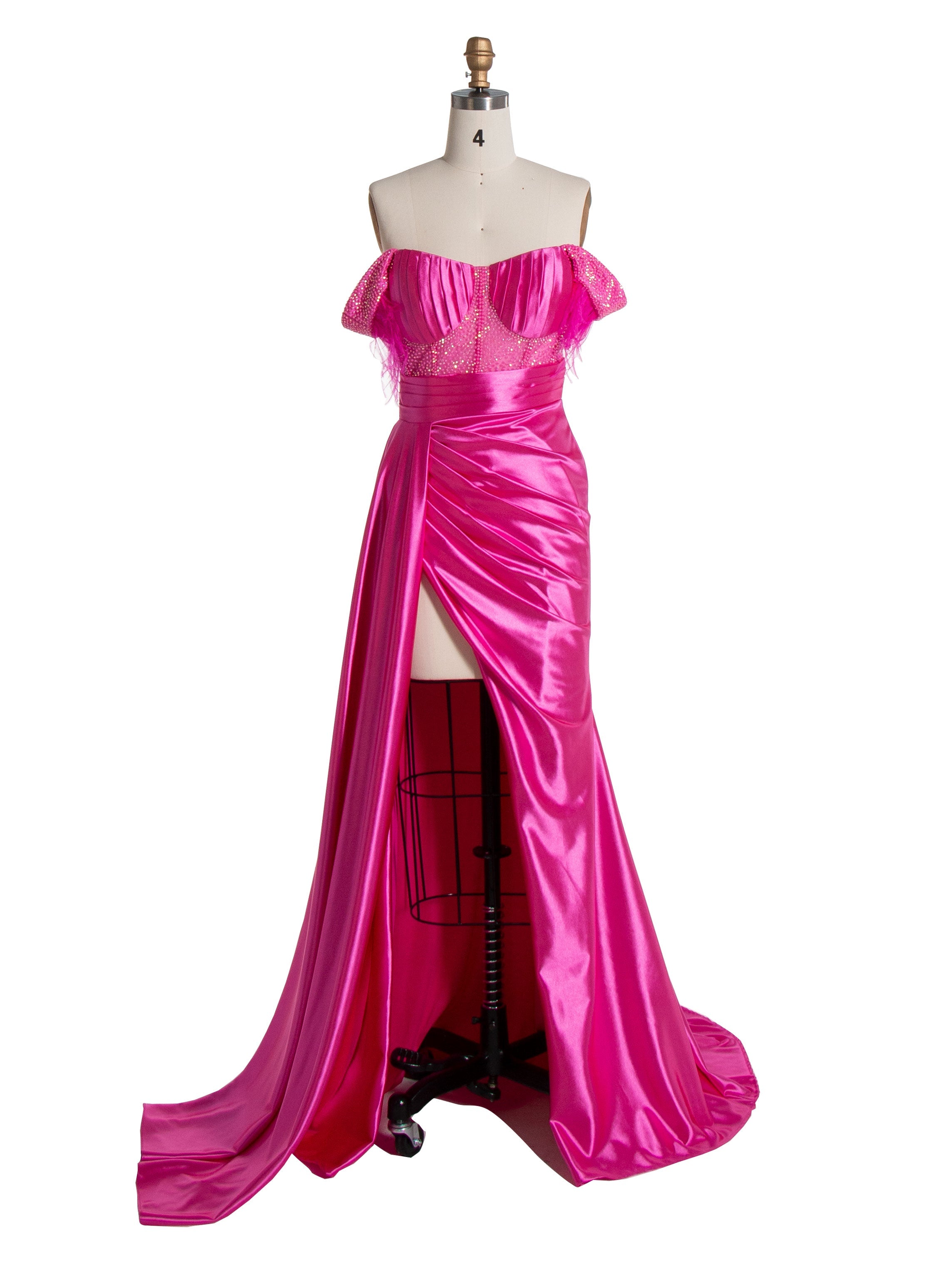 Trumpet/Mermaid Off Shoulder High Leg Slit Satin Prom Dresses YE3014