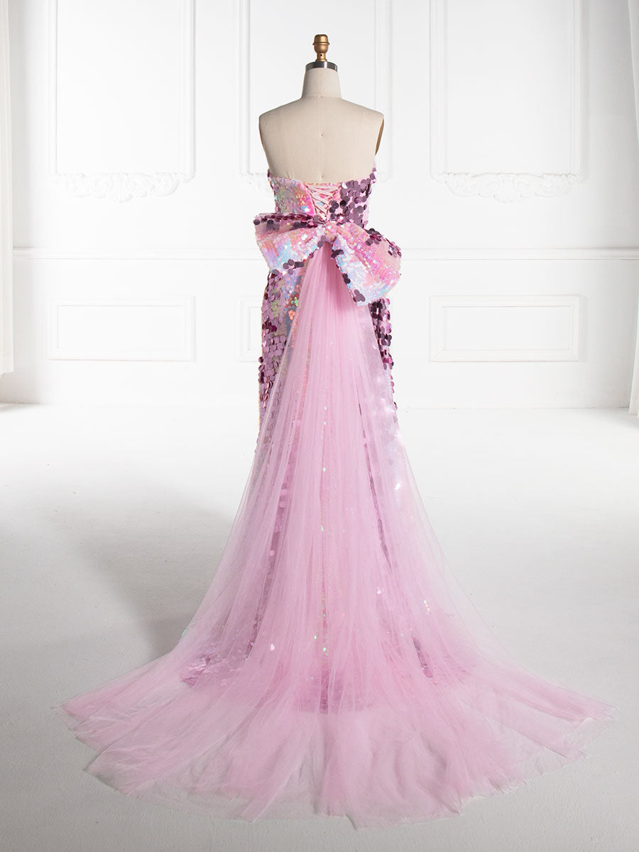 Mermaid Strapless Floor-Length Sequin Prom Dresses With Sequins YE3010