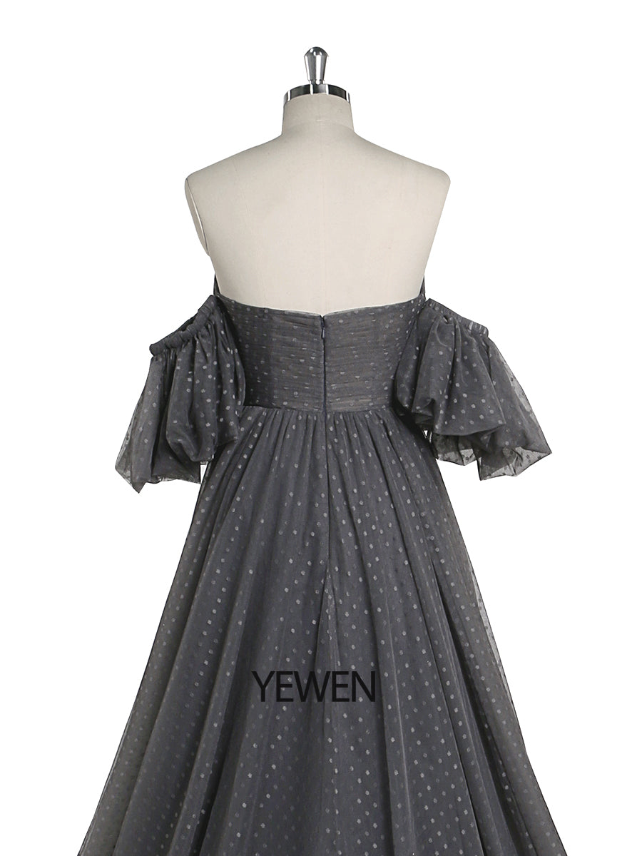 Dot Tulle Dress Long Elegant Off Shoulder Prom Party Dress Fancy Photography Gowns