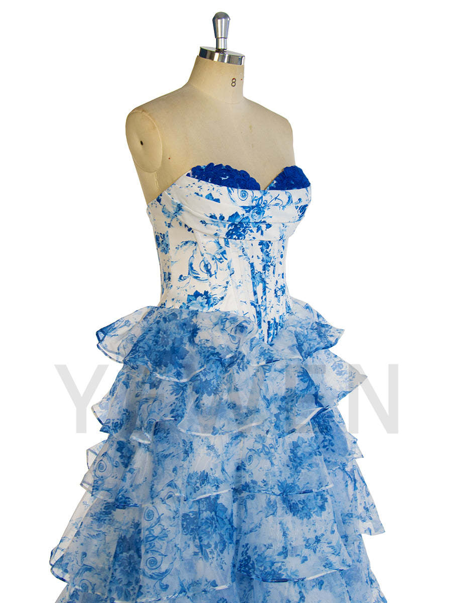 Gorgeous A Line Off The Shoulder Printed Long Prom Dress With Ruffles United Kingdom YW240048