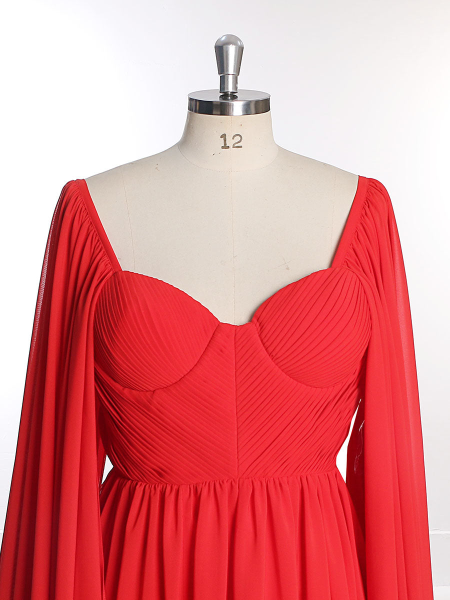 Sweetheart Neckline Bohemian Colored Wedding Dress Long Cape Sleeve Chiffon Photo Shoot Gowns YD211126