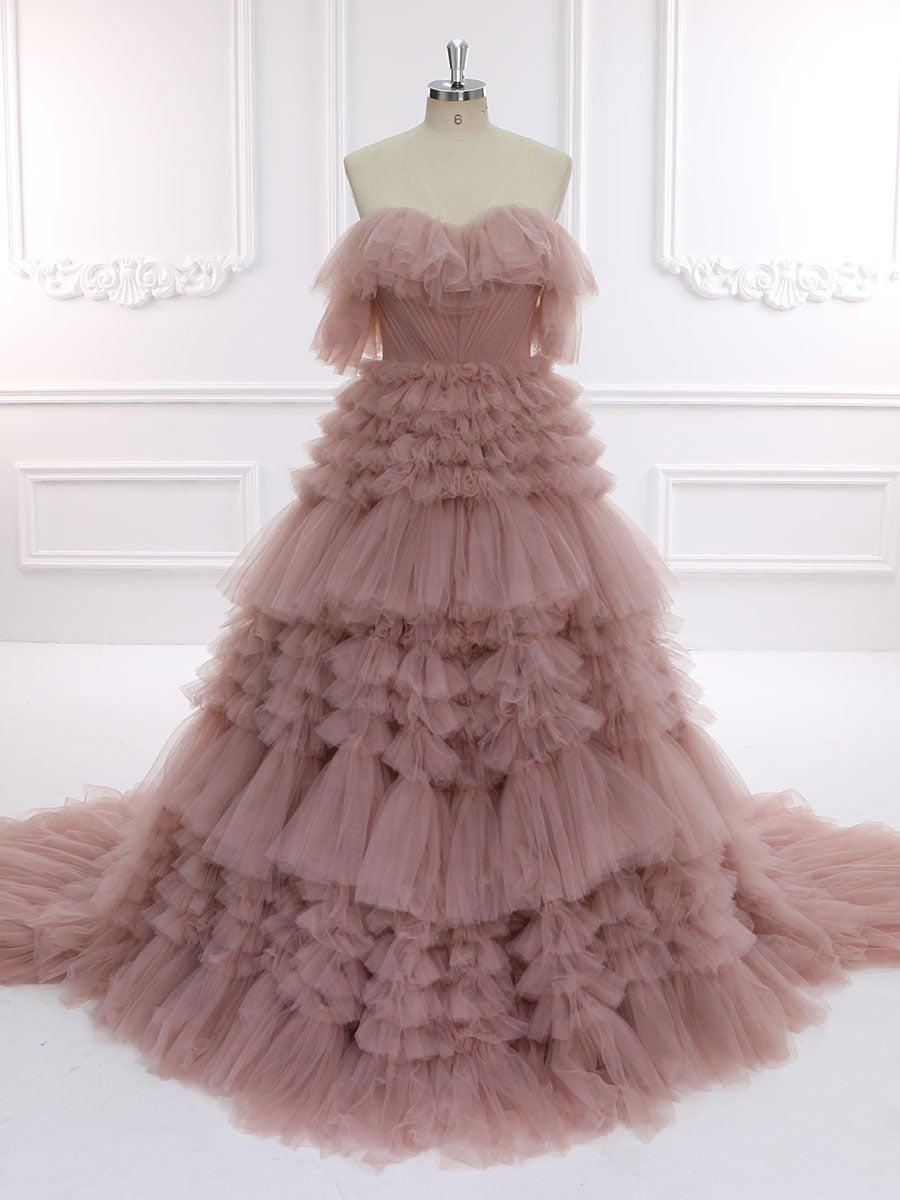 Elegant Off Shoulder Ruffles Colorful Wedding Dresses Tulle Dress for Photo Shoot YW231157