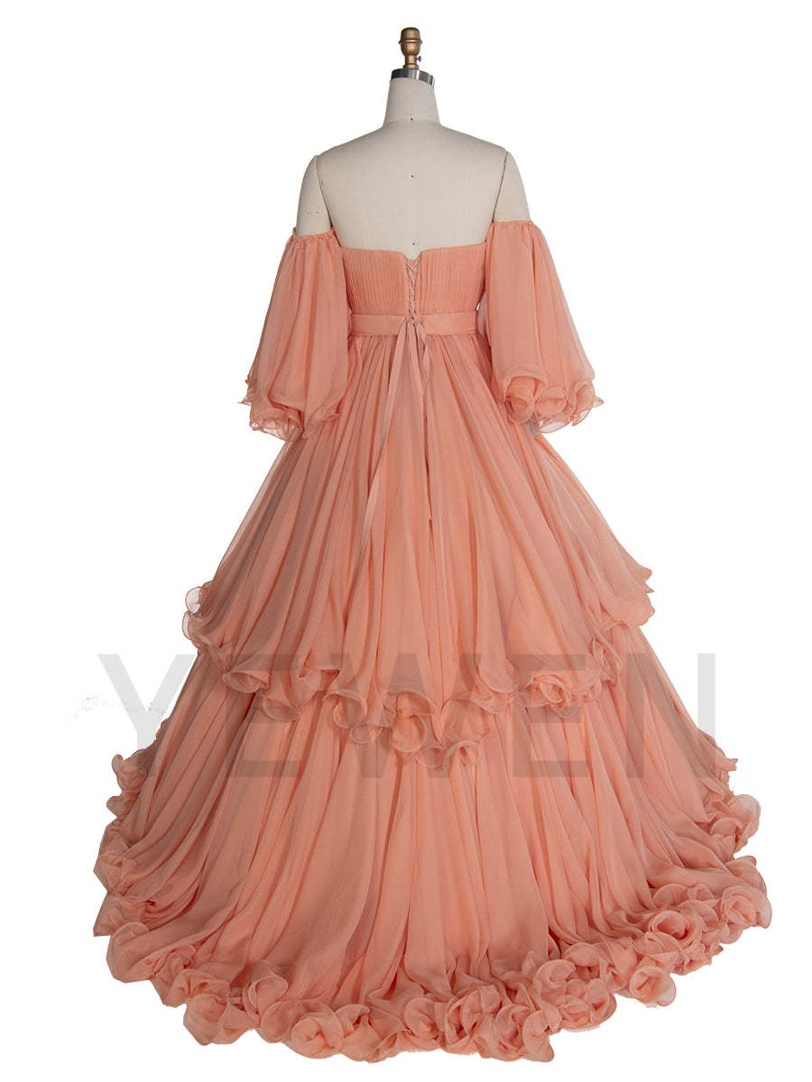 Silky Chiffon Fluffy Dress Large Festival Dress Women Puffy Photoshoot Dress YW240040
