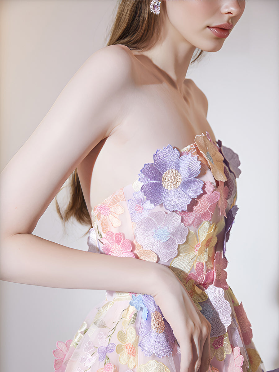 Fashion Multicolored Floral Embroidery Elegant Party Dress Summer Sleeveless Dresses Lady Holiday Evening Prom Vestido