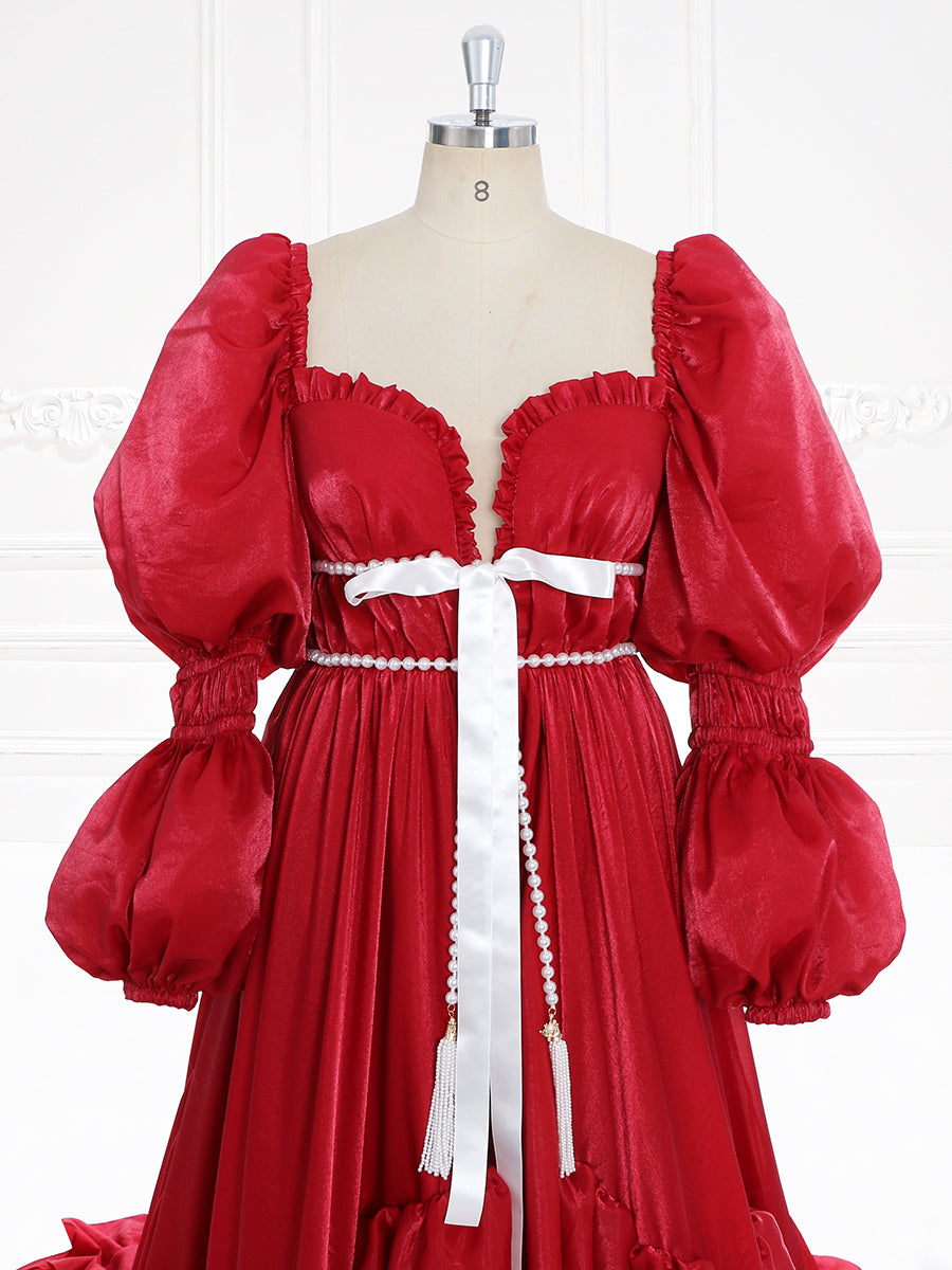 60cm Train Red Christmas Holiday Season Gown for Photo Shoot Elegant Prom Dress Photography Dress YW231116