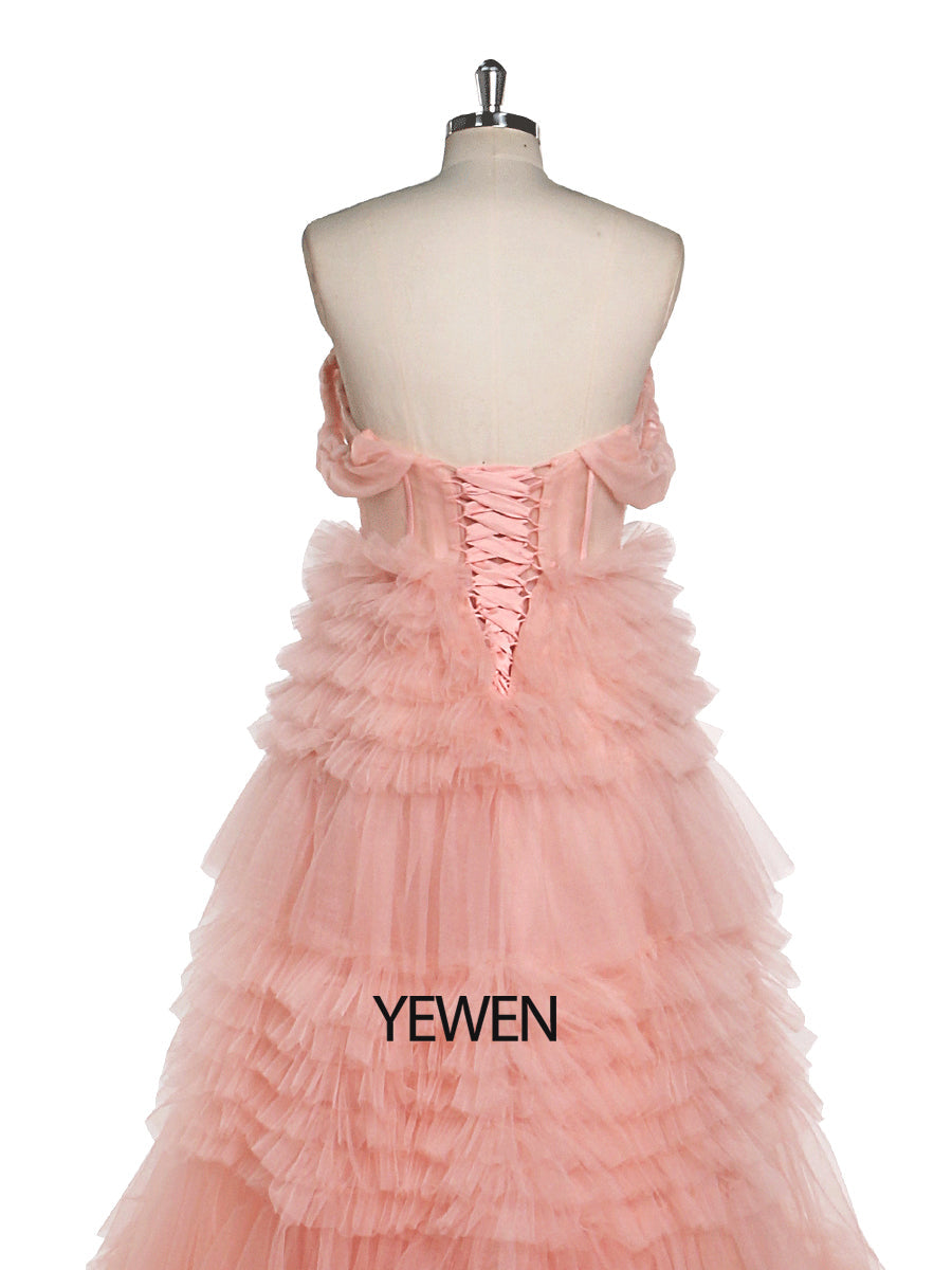 Tiered Tulle Prom Dress Long Elegant Off Shoulder Sweatheart Woman Photography Dresses YEWEN