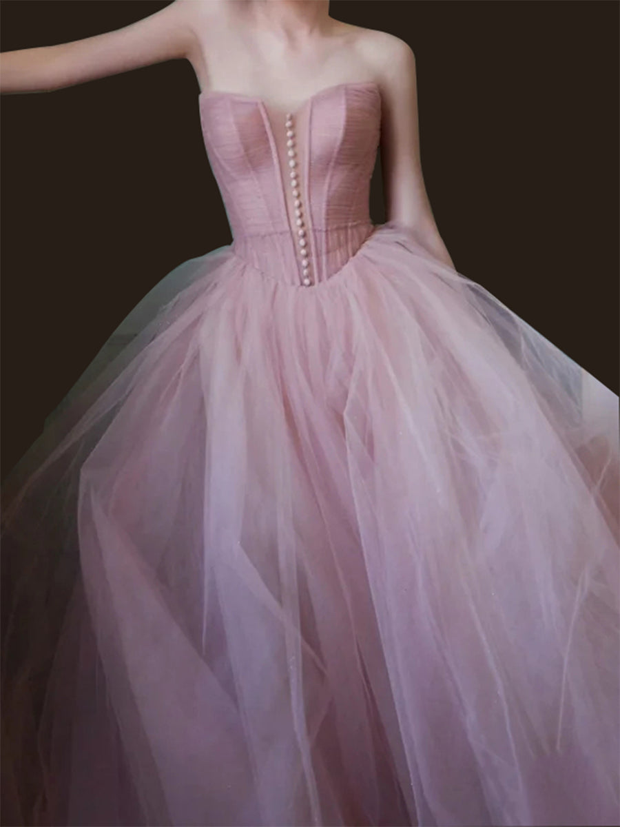 A Line Pink Tulle Dress Corset Prom Dress Princess Bridal Shower Dress YW250075