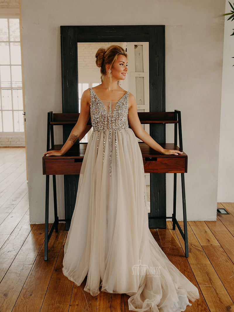 V-Neck Beaded Elegant Sleeveless Maxi Dress Photo Shoot Dress